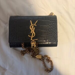 YSL Black croc skin crossbody bag